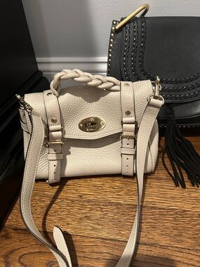 Mulberry Small Cream Leather Satchel with Braided Top Handle